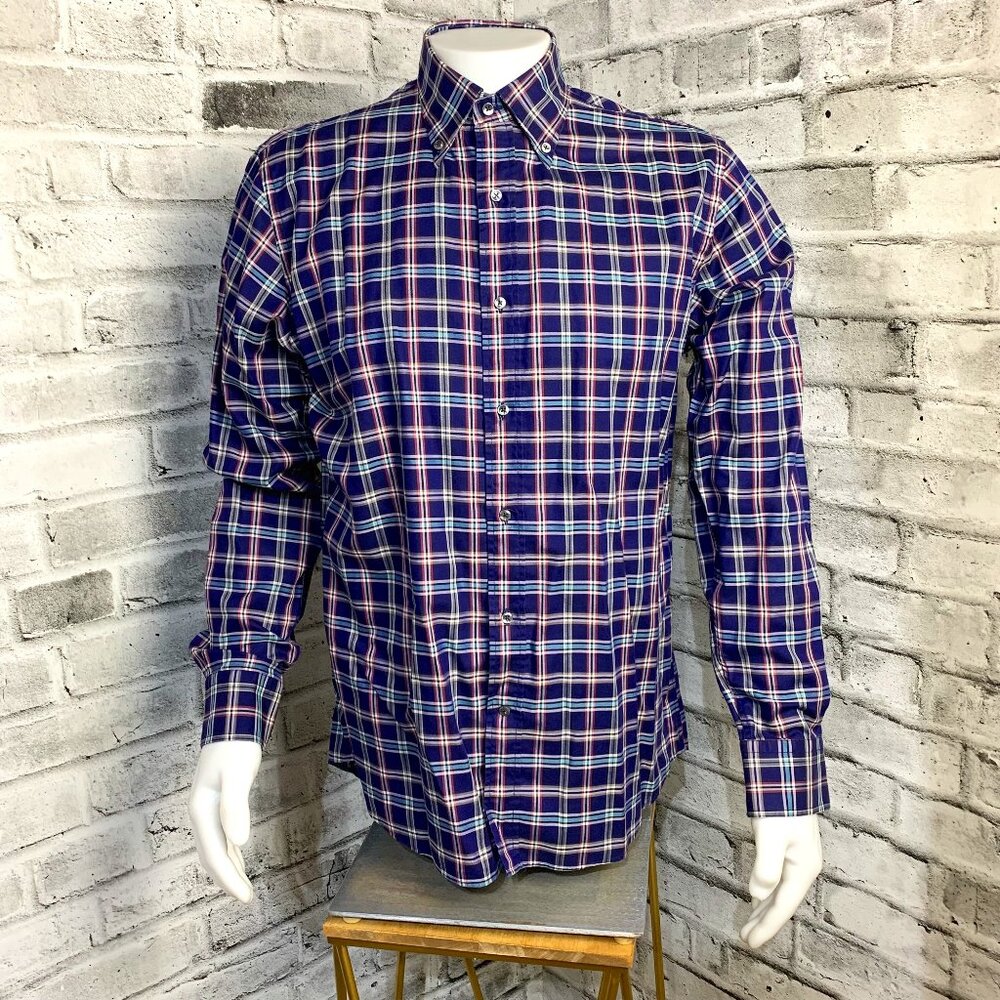 Bergdorf Goodman Tailored Fit Plaid Casual Dress Shirt